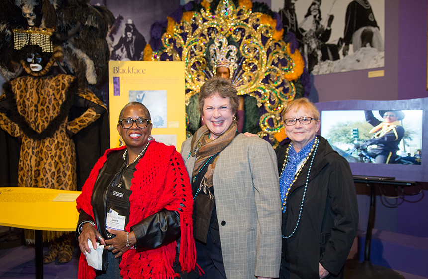Arkansas staffers (left to right) Janet Perkins, Robin McClea and Marian Boyd enjoyed exhibits on the history of Mardi Gras and Hurricane Katrina at the Presbytére, Louisiana State Museum.