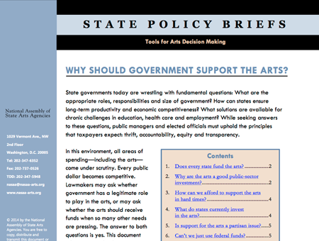 Thumbnail of the pdf entitled Why should government support the arts?