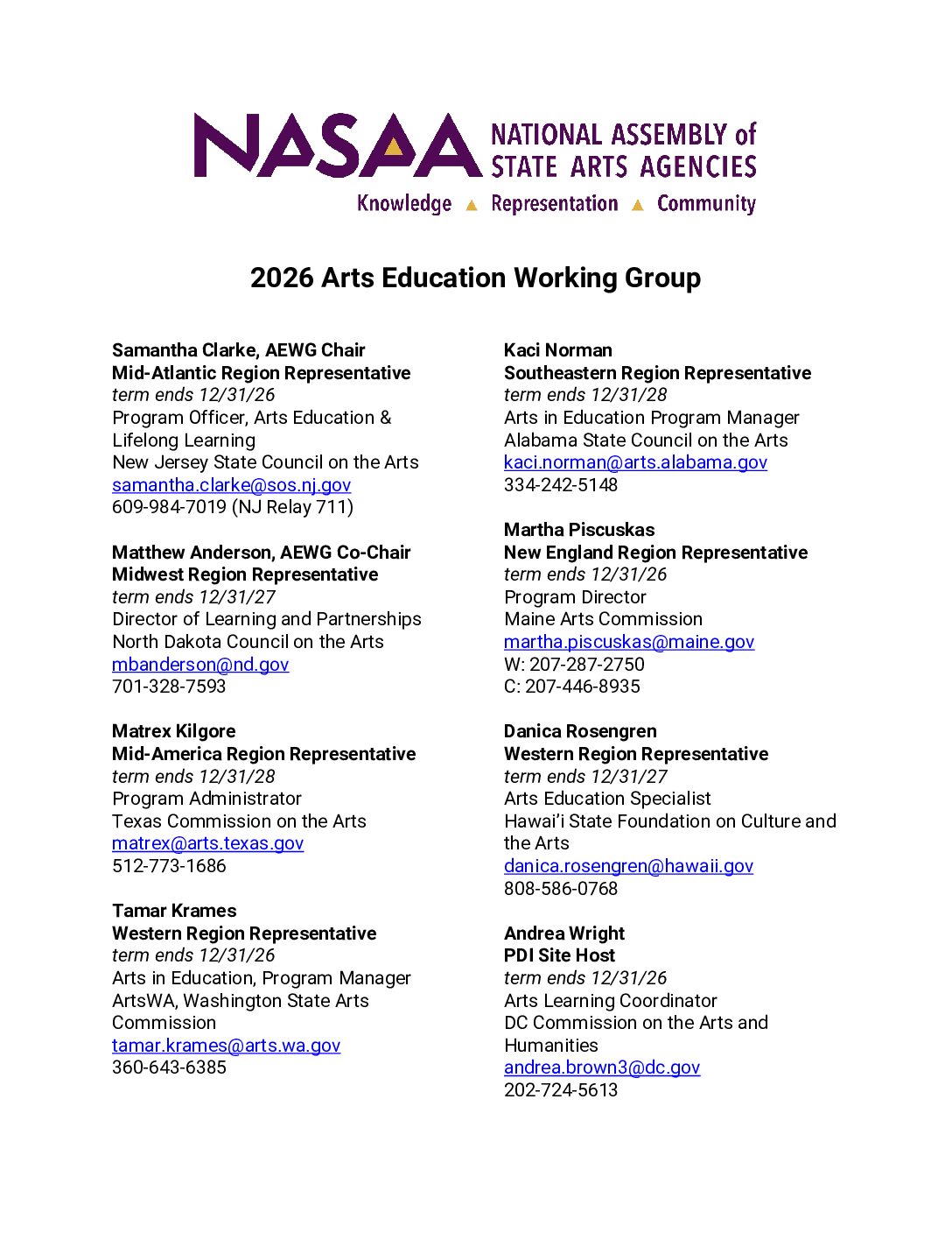 2026 NASAA AEWG Roster