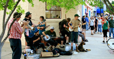 Artists perform during the monthly First Friday Gallery Walk, an event that draws thousands of people to Oklahoma City's Paseo Arts District. Photo courtesy of Joel Gavin, Oklahoma Arts Council