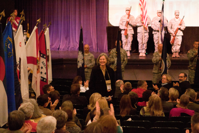 The West Virginia National Guard presented the colors during the roll call of the states; North Carolina Arts Council Executive Director Mary Regan (standing)fYi Photography by Jamie Dunbar