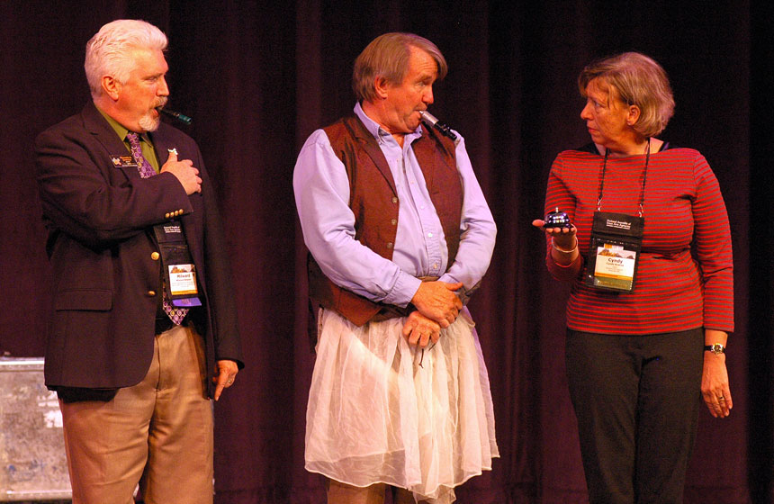 Comedian Bob Berky (center) improvised with Milward Simpson and Montana Arts Council Chair Cyndy Andrus.