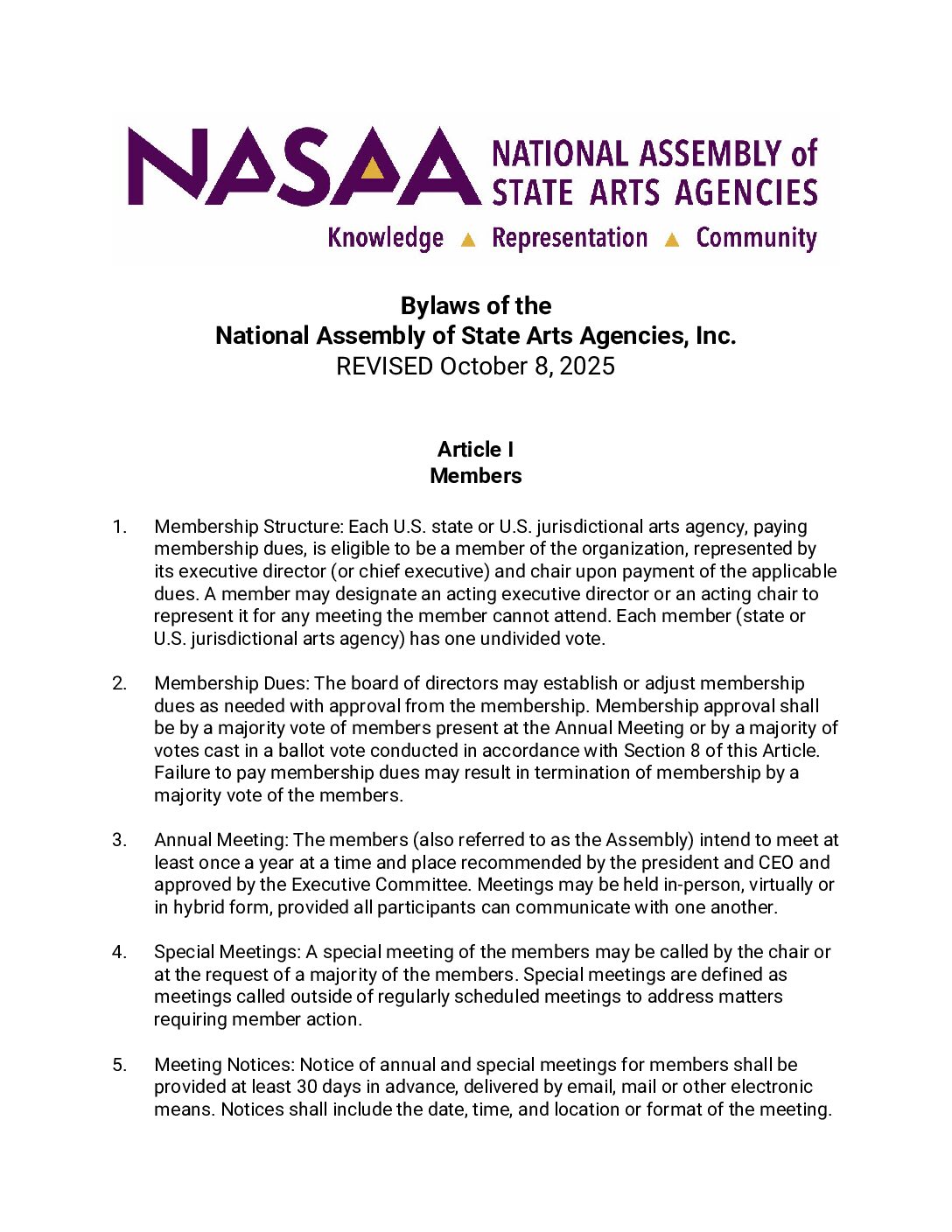 NASAA Bylaws - Approved 10.8.25