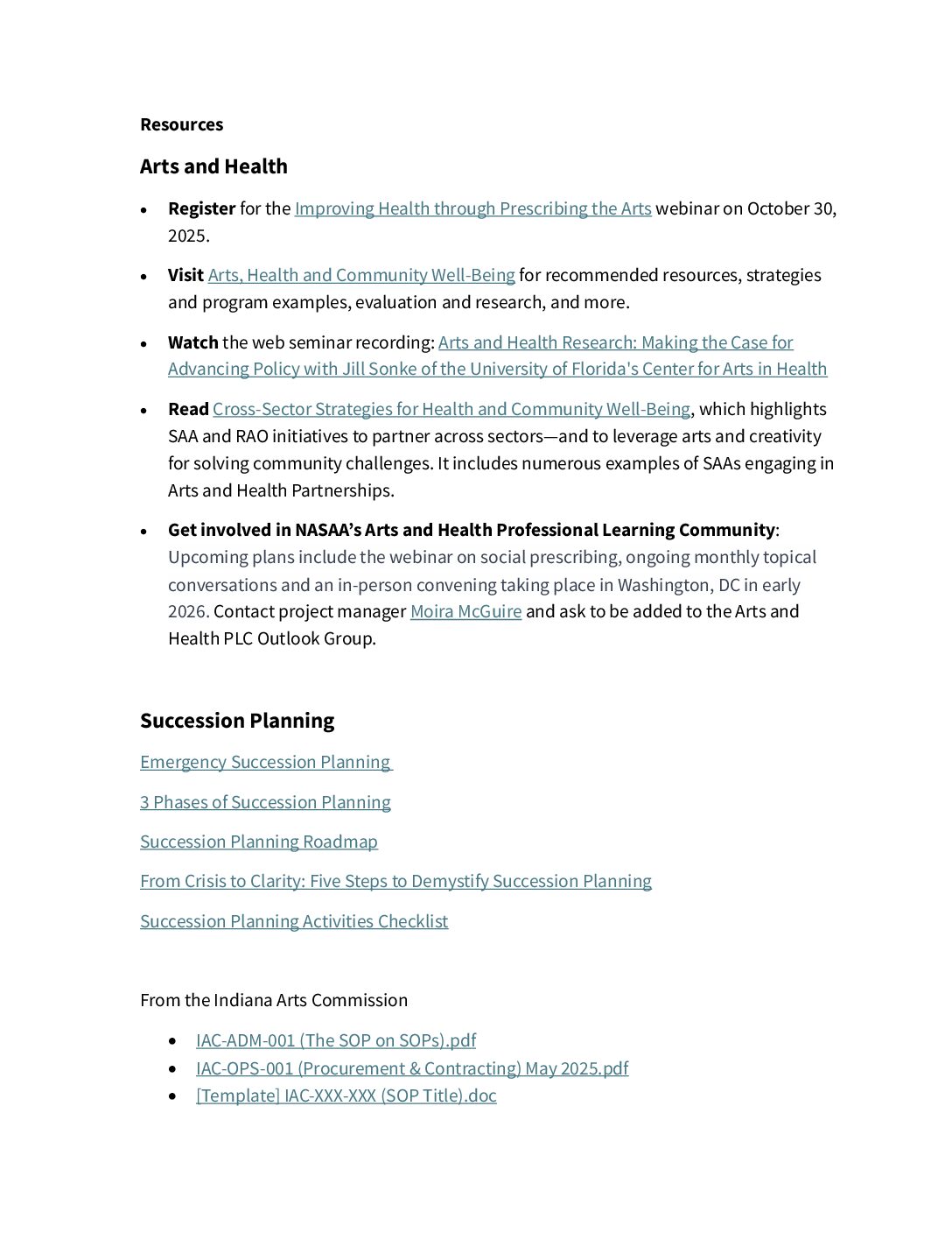 Resources - Arts and Health and Succession Planning v2_rev