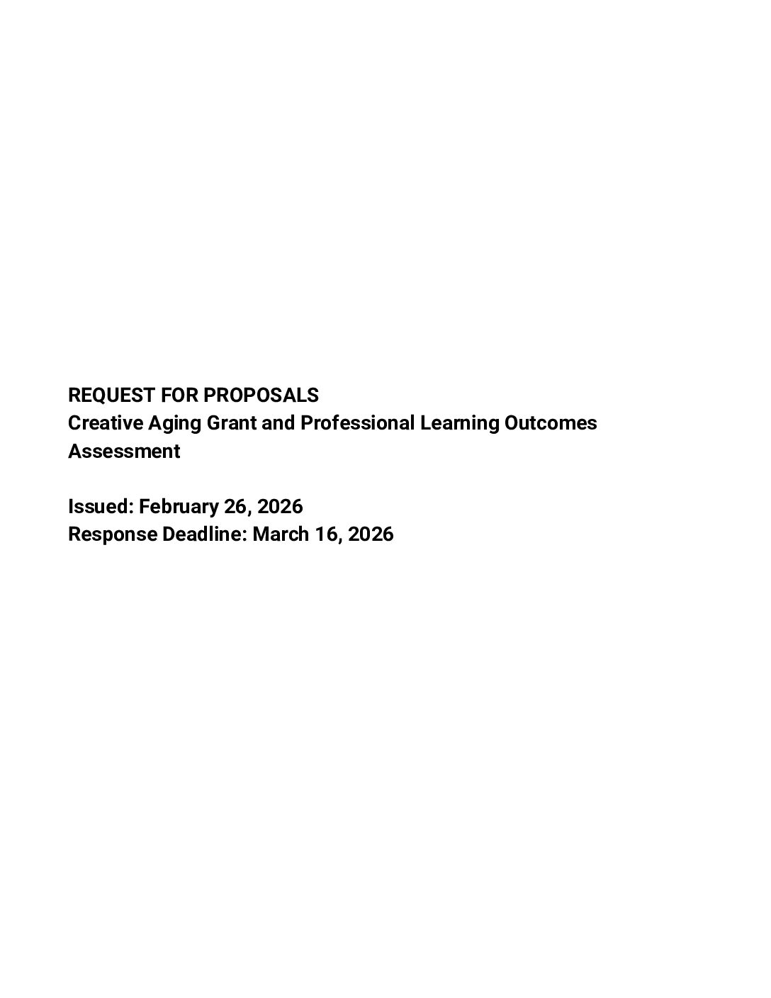 Creative Aging Grant and Professional Learning Outcomes Assessment RFP